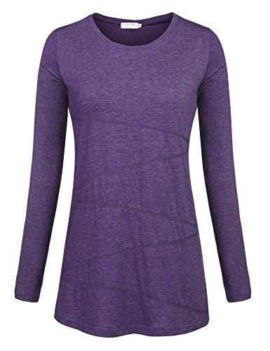 Women's Long Sleeve Round Neck Loose Fitting Athletic Shirt Running Workout T-Shirt Yoga Tops (Purple, US M(8-10))