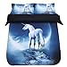 Sandyshow Galaxy Unicorn 3PC Duvet Cover Sets Pegasus Out Space Bedding Full/Queen Size for Kids, Wrinkle, Fade, Stain Resistant, Hypoallergenic (Full/Queen, Unicorn)