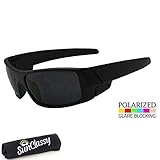 Sunclassy Mens Dark Polarized Sunglasses Anti Glare Driving Wrap Around Driving Square Frame Motorcycle Block UVA UVB UVC (Matte Black)