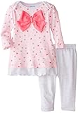 BON BEBE Baby-Girls Bow and Legging Set,Pink Speckled Hearts/Gray,0-3 Months