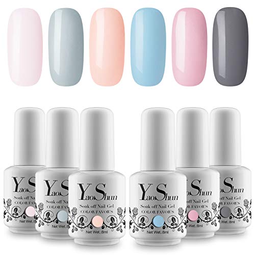 YaoShun 6 Colors UV LED Gel Nail Polish Set Soak Off Nail Gel Varnish Shiny Nude Colors Kit 8ml/pcs