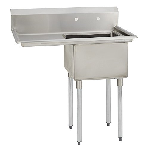 Fenix Sol One Compartment Stainless Steel Sink, Bowl: 16"L x 20"W x 12"D, Overall Size: 36.5"L x 25.8"W x 43"H, 1 x 18" Left Drainboard, Galv Legs