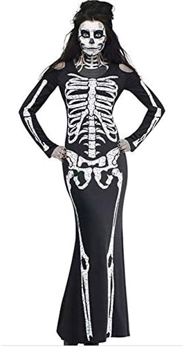 Ghost Festival Horror Skeleton Dress for Women Halloween Skull Floral Print Sexy Long Sleeve Maxi Party Dress