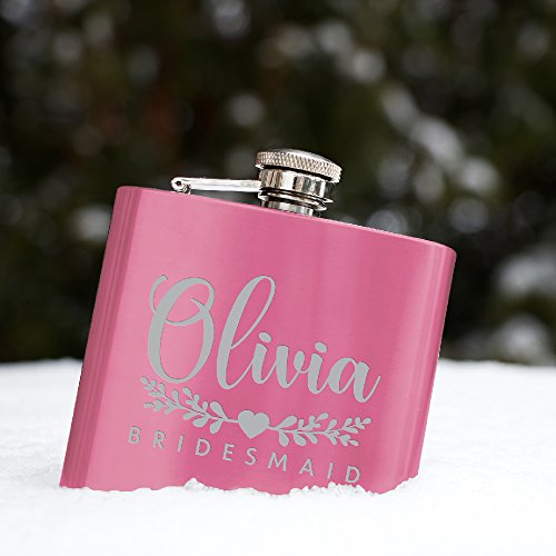 Set of 6, Set of 3, Single - Personalized Flask, Bridesmaid Gifts, Groomsmen Gift, Customized Groomsman Flasks, Wedding Favors, Matte Pink (6)