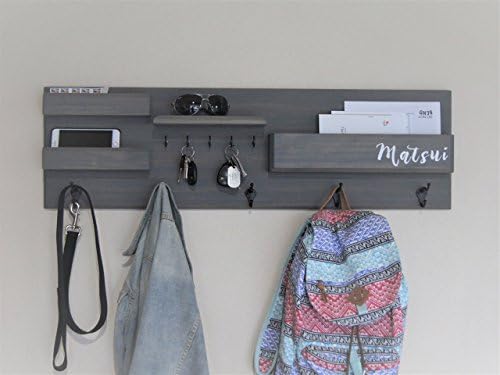 Entryway Organizer Coat Rack with Storage Handmade Driftwood Gray