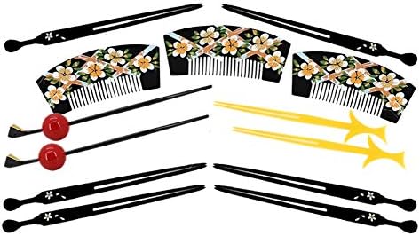 花魁簪 おいらん 遊女風 舞妓 芸者風 かんざし13点セット 黒 歌舞伎 結婚式 和装 髪飾り 着物 正規品送料無料