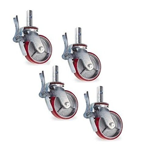 image for E-Z Roll (4) Scaffolding Caster Red Poly Wheel Brake 1-3/8