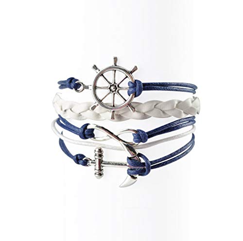 BLUETOP Nautical Bracelets for Women Navy Rudder Anchor Braided Weave Leather Rope Leisure Bracelet Style Collection - Thumbnail 6