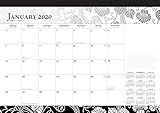 Ebony and Ivory 2020 17 x 12 Inch Monthly Desk Pad Calendar, Black and White Art Design by 