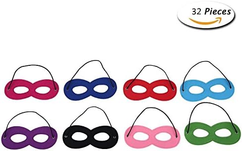 Dxg 32 Pieces Superhero Masks Eye Masks Felt Cosplay Masks Half Masks Party Masks with Elastic Rope for Party, 8 Colors