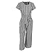 Cosygal Women Striped Linen Short Sleeves Wide Leg Jumpsuit Romper with Zip Pockets Belt