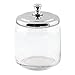 iDesign York Bathroom Vanity Glass Apothecary Jar for Cotton Balls, Swabs, Cosmetic Pads - Clear/Polished Lid,Small