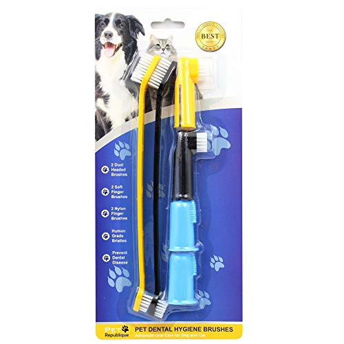 Pet Republique Cat & Dog Toothbrush Set - 2 Nylon Finger Toothbrush 2 Dual-Head Toothbrush 2 Soft Finger Toothbrush - Thumbnail 5