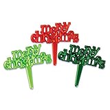 Oasis Supply Merry Christmas Pearlized Cupcake/Cake Decorating Picks, 2-Inch, Red/Green, Set of 12