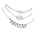 Lux Accessories Hamsa Evil Eye Leaf Feather Turquoise Bead BFF Best Friends Forever Anklet Set (3 PC).