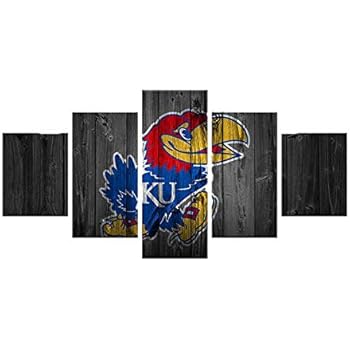 Kansas Jayhawks Wall Art 5 Panels Modern Home Decor Painting on Canvas for Home Decor Office Stretched and Framed Ready to Hang