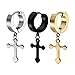 Paxuan Mens Womens Silver Gold Black Surgical Stainless Steel Hoop Huggie Earrings Cross Drop Dangle Earrings Set Hypoallergenic (3 Pairs)
