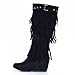 Bridget 02 HI Fringe Moccasin Mid Calf Wedge Boots Black
