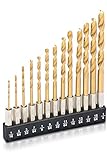 Tooluxe 10171L 13-Piece Titanium Drill Bit Set, High Speed Steel | Quick Change 1/4" Hex Shank