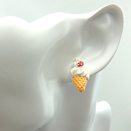 Soft Vanilla Ice Cream Cone Studs, Plastic Post Earrings for Metal Sensitive Ears - Thumbnail 2