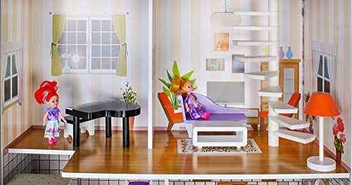 Puppenhaus Puppen-Villa mit Zubehör aus Holz 120 cm hoch Mädchen Spielzeug ab 3 Jahren 9152 – Bild 8