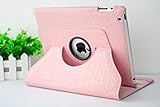 iPad 2/3/4 Case - DeFaith Premium Crocodile Texture Leather Flip Smart Case Cover With 360 Rotation Smart Stand Function for Apple iPad 2/3/4 with Retina Display Released in 2014 - Pink