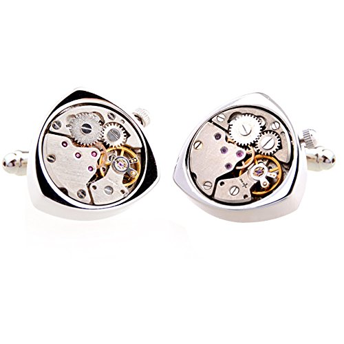 Honey Bear Cufflinks for Mens - Triangle Working Watch Movement Wedding Business Gift with Box (Silver) Honey Bear Cufflinks for Mens - Triangle Working Watch Movement Wedding Business Gift with Box (Silver)