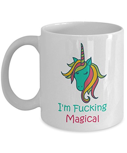 I am Fucking Magical - Funny Unicorn Coffee Mug with Sassy Quote for Women, Men, Friend, Family - 11OZ Ceramic Novelty Tea Cup - Best, Creative, Perfect, Unique Gift Set Idea for Birthday, Anniversary