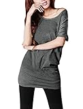 Allegra K Woman Scoop Neck Batwing Sleeves Tunic Top Dark Grey XL
