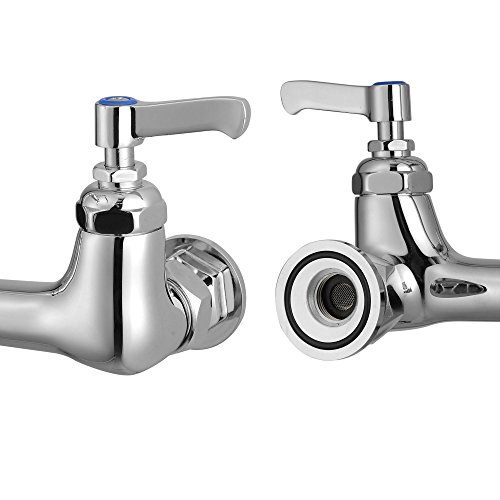 Aquaterior Chrome Double Handle Brass Commercial Wall-mount Faucet Pull Down Pre-rinse Spray, 5 Year Warranty - Thumbnail 4
