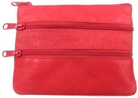 The Leather Emporium Men's Coin Purse Credit Card & Key Ring Wallet Small Red