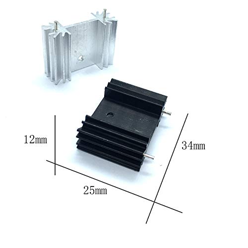 To-220 Aluminum Heat Sink 25x34x12mm, TO220 Heat Sink for Cooling MOSFET SCR Power Regulator ICS (25mmx34mmx12mm) (Silver Tone 6, Anodized Black 6) a Total of 12