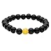 Top Plaza Jewelry - Black Lava Rock Beads Matte Agate Beads Elastic Energy Bracelet with 1 Red-Yellow Amber Bead