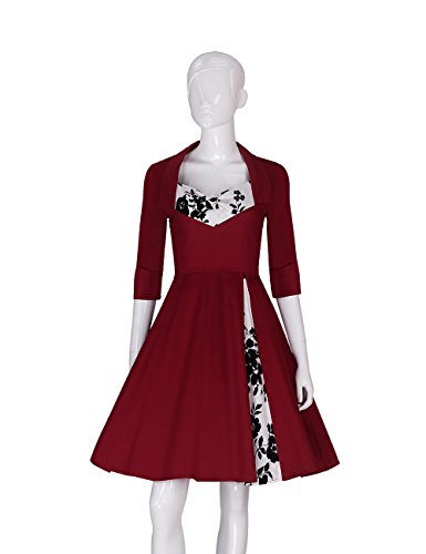 AURORA Women s Vintage Classical Floral Printed Half Sleeve Party Swing Dress , Wine Red , 4