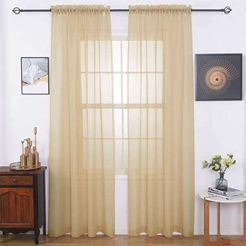 Sheer Curtains Taupe 95 Inches Long, Window Treatments Rod Pocket Drapes for Living Room, Bedroom, Semi Crinkle Voile Curtain Panels for Yard, Patio, Villa, Parlor, Set of 2, 52"x95", by Mystic Home. - Thumbnail 7