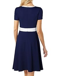 WOOSEA vestido de negocios entallado de colores contrastantes y manga corta con falda tipo swing para mujer