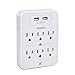 Surge Protector, POWRUI USB Wall Charger with 2 USB charging ports(smart 2.4A Total), 6-Outlet Extender and Top Phone Holder for Your Cell Phone, White, ETL Listed primary