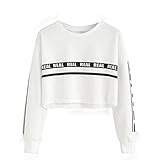 PHOTNO Hedging Blouse Women Long Sleeve letters printed sweatshirt jumper pullover sweater crop top
