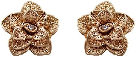 [Little B House] Gold Color 3D Carved Flowers Alloy Earrings 2cm - ER208 Gold
