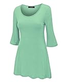 MBJ Womens Tie-Dye / Solid Round Neck 3/4 Bell Sleeve Tunic Top - Made in USA