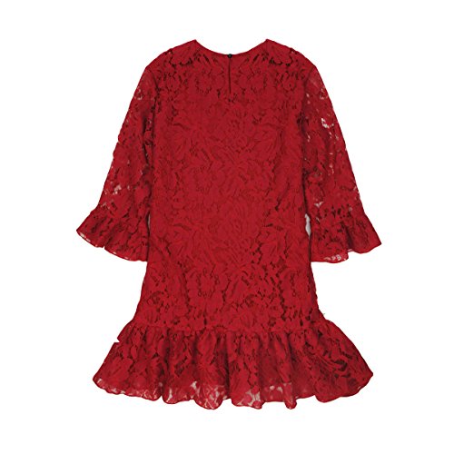 Flower Girl Dress Lace Toddler Country Dresses Wedding Party (4, Red)