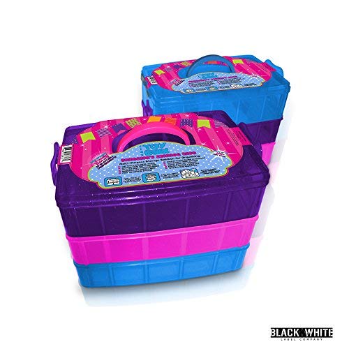 Holds 600 - Tiny Toy Box Shopkins Storage Case LoL Dolls Organizer Container - Stackable Collectors Carrying Tote Compatible W/ Mini Colleggtibles Fash'ems Tsum Tsum Hot Wheels (Purple Sparkle/Pink) - Thumbnail 7