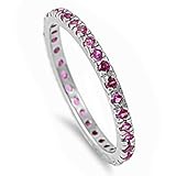 Stackable Simulated Ruby Cubic Zirconia Eternity Anniversary Band .925 Sterling Silver Ring Sizes 3-11
