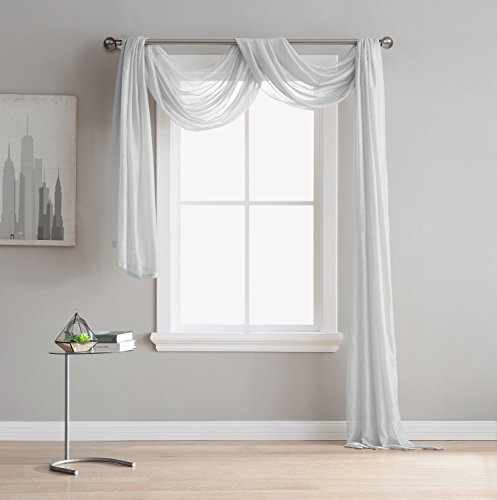 LinenZone Jane - Semi-Sheer Window Scarf (54 x 144) - Elegant Home Decor Window Treatments - Add to Window Curtains for Enhanced Effect (Scarf 54x144, Silver)