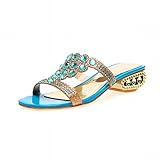 Latasa Women's Fashion Chic Tank-shaped Heel Rhinestones Open-toe Slides Sandals
