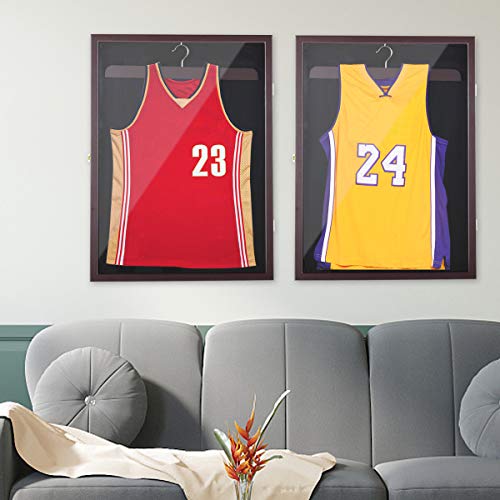 Thegreatshopman Brown Sports Jersey Frame Box Wall Display/Case Rack Frame Locable