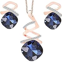 Acoolstore Fashion New Set Crystal Gemstone Irregular Twisted Pendant Necklace Earrings Jewelry Set Female Jewelry (Blue)