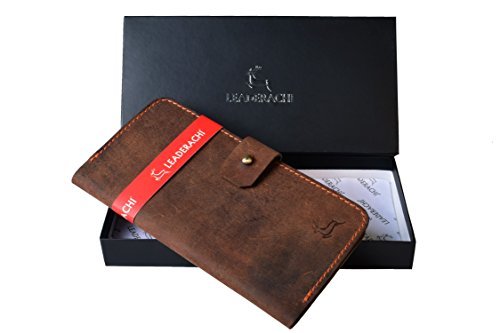 Leaderachi Hunter Leather Phone & Passport Holder Wallet (Italy-Muskat)