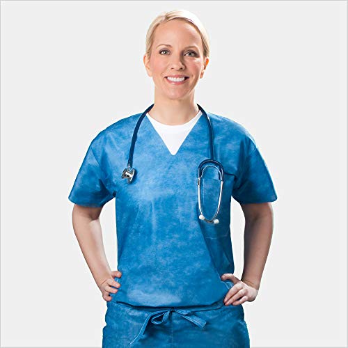 Tronex-Spunbond Disposable Scrub Shirt, Medical Grade, Multlayer, Fluid-Resistant, Blue, Medium (Bag of 10)