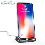 iPhone Charger Station, Basevs Lightning Charging Stand Sync Charge Desktop Cradle Rack for Apple iPhone 8, iPhone X, iPhone 7 / 7 Plus 6 6S Plus 5 5S（Cable Included）Black